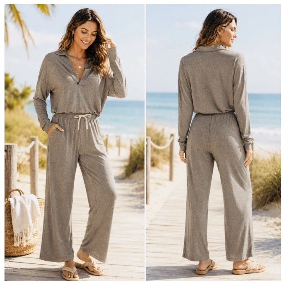 Vuori Lux Intentions Jumpsuit Smoke Heather Grey Womens Medium Travel Comfy